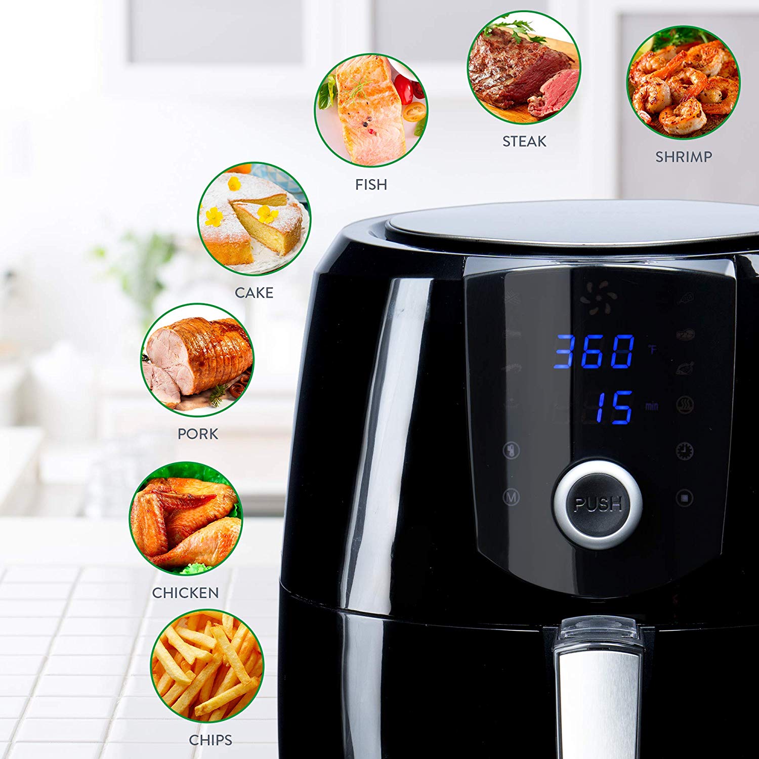  Air Fryer XL Best 5.5 QT Extreme Model 8-in-1 By (B. WEISS)  Family Size Huge capacity,With Airfryer accessories; PIZZA Pan, (50 Recipes  Cook Book),Toaster rack, Cooking Divider. XXL : Home 